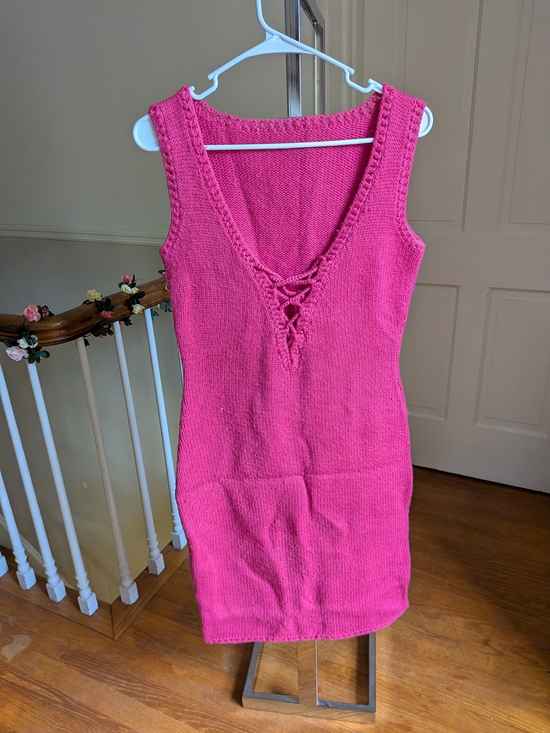 Handmade Dresses & Skirts - 70s Hand-Knit Custom Sleeveless Pink Knit Dress